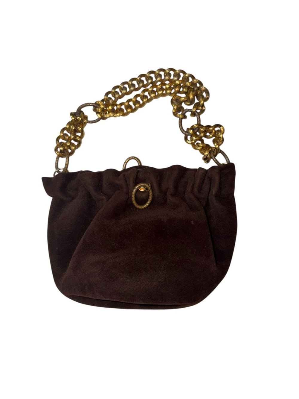 Vintage 1960s Morris Moskowitz Brown Suede Felt Chain Shoulder Bag | Mid-Century